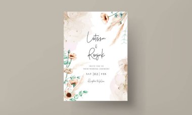 elegant bohemian wedding invitation card with hand drawn wildflowers