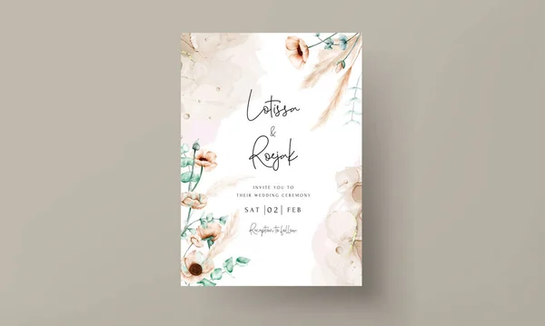 Elegant Bohemian Wedding Invitation Card Hand Drawn Wildflowers — Wektor stockowy