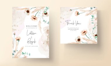 elegant bohemian wedding invitation card with hand drawn wildflowers