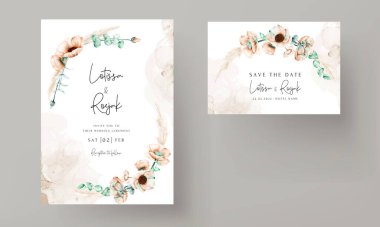 elegant bohemian wedding invitation card with hand drawn wildflowers