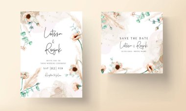 elegant bohemian wedding invitation card with hand drawn wildflowers