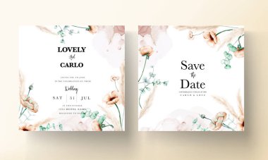 Çiçek düğün davetiye kartı şablonu