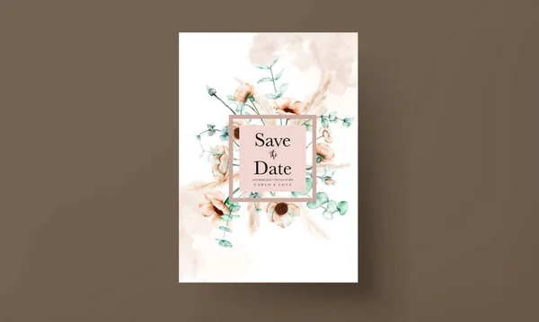 ビンテージ花結婚式招待状カードのテンプレート — ストックベクタ