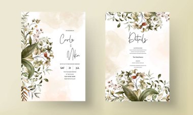beautiful hand drawn leaves invitation card template