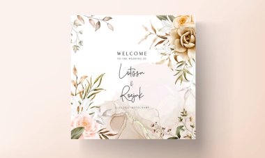 Romantic hand drawn floral wedding invitation card
