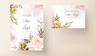 Romantic hand drawn floral wedding invitation card