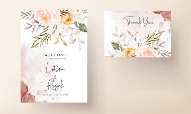 Romantic hand drawn floral wedding invitation card