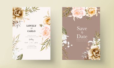 Romantic hand drawn floral wedding invitation card