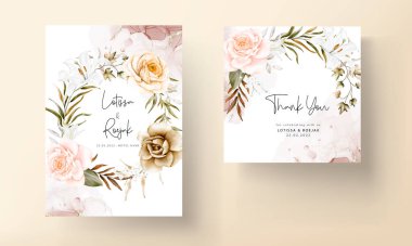 Romantic hand drawn floral wedding invitation card