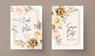 Beautiful hand drawn flower wedding invitation card set