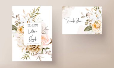 Beautiful hand drawn flower wedding invitation card set