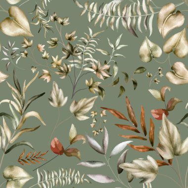 Suluboya yapraklı klasik dikişsiz desen