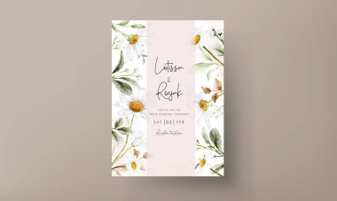 Modern wedding invitation template with vintage daisy flower
