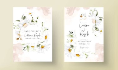 Modern wedding invitation template with vintage daisy flower