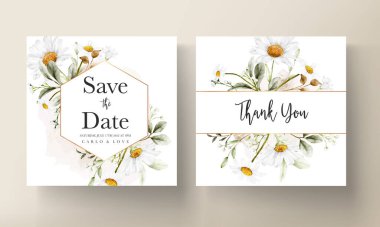 Modern wedding invitation template with vintage daisy flower
