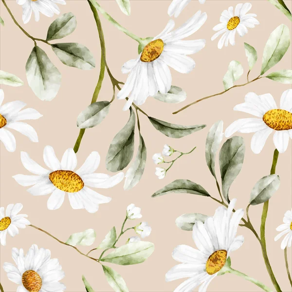 Beautiful Watercolor Daisy Flower Seamless Pattern — Stock Vector