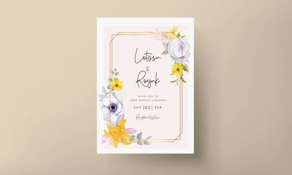 Όμορφο Χέρι Σχέδιο Λουλούδι Πρόσκληση Πρότυπο Κάρτα — Διανυσματικό Αρχείο