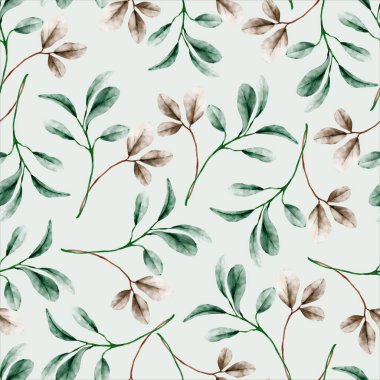 Zarif suluboya yaprağıyla kusursuz desenli çiçek deseni