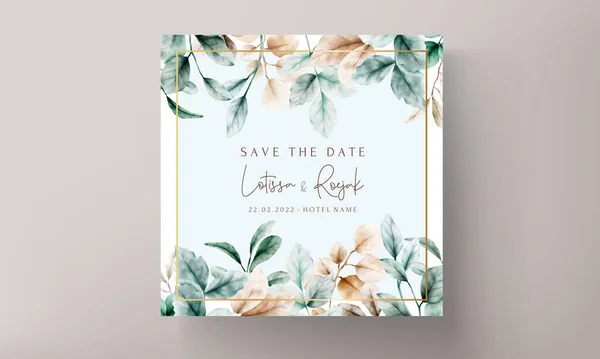 Elegant Wedding Invitation Card Watercolor Leaves Sage Color — Stock Vector