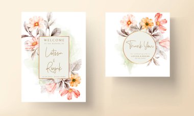 Düğün davetiyesinde suluboya çiçeklerin çerçeveleri