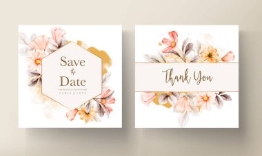 Düğün davetiyesinde suluboya çiçeklerin çerçeveleri