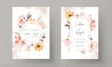 Düğün davetiyesinde suluboya çiçeklerin çerçeveleri