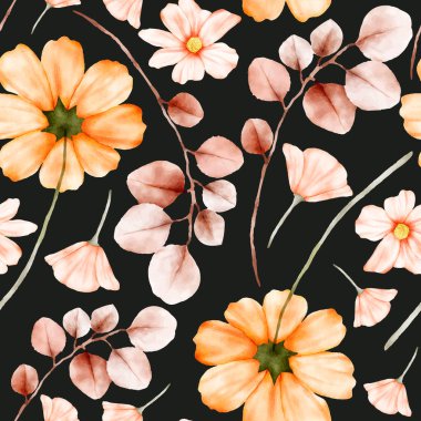 El çizimi zarif suluboya çiçeksiz desen