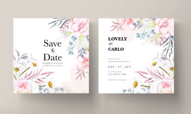 romantik el çizimi suluboya çiçekli davetiye kartı şablonu
