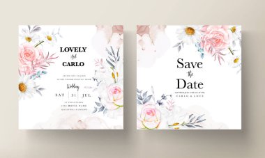 Güzel çiçek açıyor ve suluboya düğün davetiyesi bırakıyor