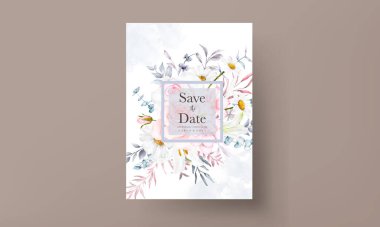 Güzel çiçek açıyor ve suluboya düğün davetiyesi bırakıyor