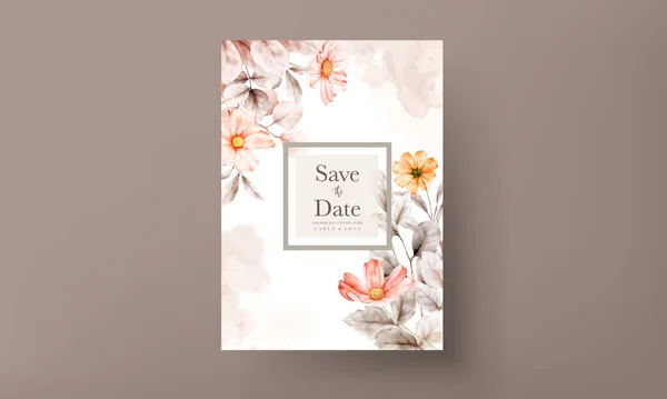 Frames Watercolor Flowers Wedding Invitation Card — Stock Vector