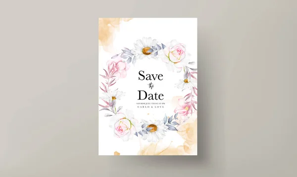Romantique Dessiné Main Aquarelle Modèle Carte Invitation Florale — Image vectorielle