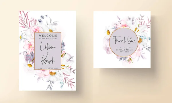 Hermosa Flor Flor Hojas Acuarela Invitación Boda Tarjeta — Archivo Imágenes Vectoriales