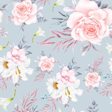 Zarif çiçek desenli, güzel çiçekli ve suluboya yapraklı.