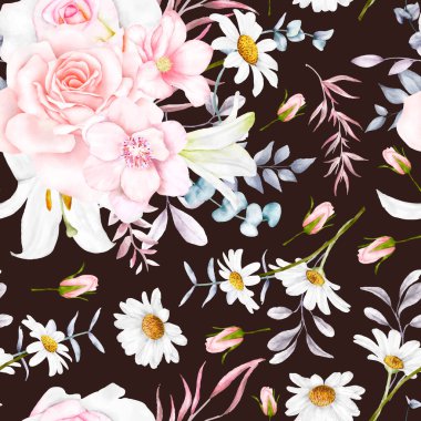 Zarif çiçek desenli, güzel çiçekli ve suluboya yapraklı.