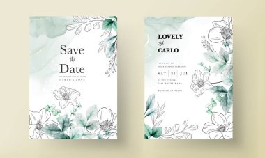 Suluboya düğün kartı şablonlu zarif bir çiçek.