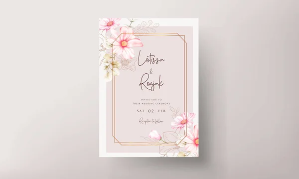 Modèle Carte Invitation Avec Belle Fleur Rose Floral Doré — Image vectorielle