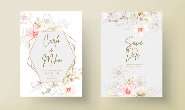 Plantilla Tarjeta Invitación Con Hermosa Flor Rosa Floral Oro — Vector de stock