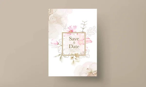 Πρόσκληση Πρότυπο Κάρτα Όμορφο Ροζ Λουλούδι Και Χρυσά Λουλούδια — Διανυσματικό Αρχείο