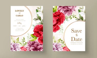 Çiçek açan suluboya düğün davetiyesi şablonu