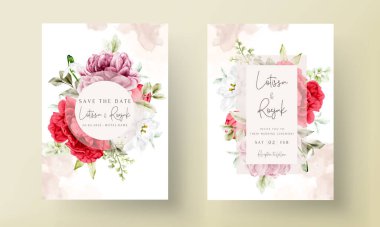 Çiçek açan suluboya düğün davetiyesi şablonu