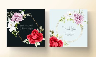 Çiçek açan suluboya düğün davetiyesi şablonu