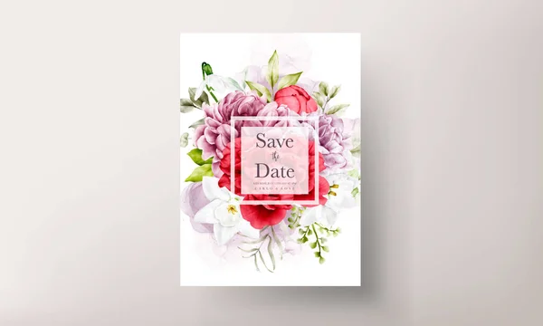 Ακουαρέλα Ανθίζοντας Floral Γάμο Πρόσκληση Πρότυπο — Διανυσματικό Αρχείο