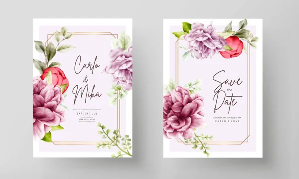 Watercolor Blooming Floral Wedding Invitation Template — Stock Vector