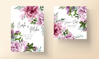 güzel mor çiçek suluboya davetiye şablonu