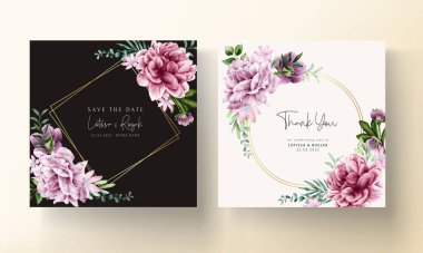 Zarif mor suluboya çiçekli düğün davetiyesi şablonu