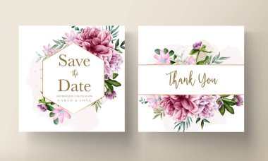Zarif mor suluboya çiçekli düğün davetiyesi şablonu