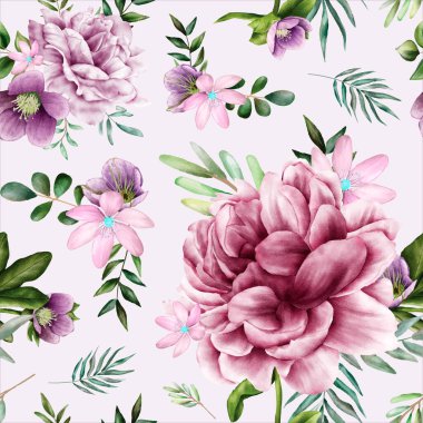 Zarif yumuşak mor çiçekli desensiz desen tasarımı