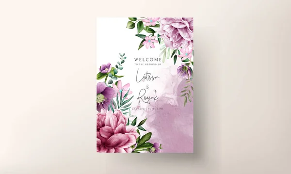 Gyönyörű Lila Virág Akvarell Meghívó Kártya Sablon — Stock Vector