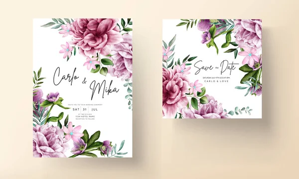 güzel mor çiçek suluboya davetiye şablonu